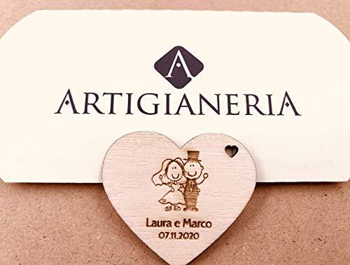 Cuore in Legno Personalizzato con Sposi - Bomboniera Matrimonio Artigianeria (Set da 10 Pezzi)