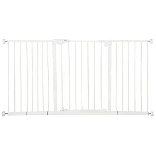 PawHut Cancellino per Cani e Animali Domestici 3 Estensioni Larghezza Regolabile Fino 147.5cm Chiusura Automatica, Bianco