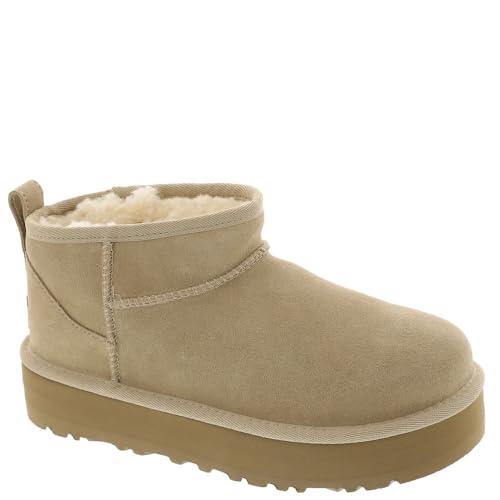UGG Stivaletti Classici in Pelle Beige con Plateau Ultra Mini