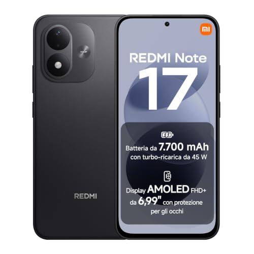 REDMI Note 17, Smartphone 6+256GB, Black, Batteria da 7700 mAh | Fotocamera 50MP, Ricarica Turbo 45W, Display AMOLED FHD+ 6,99