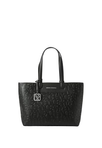 Armani Exchange Liz Patent Embossed Logo Texture Borsa Shopper Nera