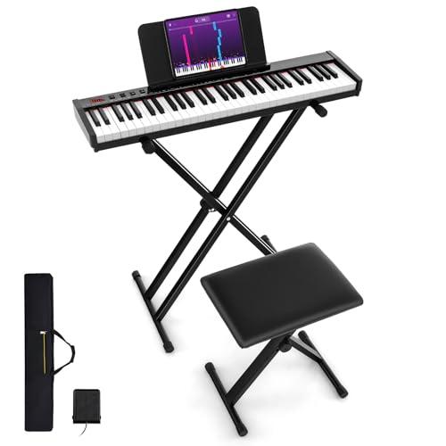 COSTWAY Set Pianoforte Digitale 61 Tasti, Tastiera Musicale con Sgabello Portatile, Pianoforte Elettronica con Supporto, Pedale Sustain, MIDI, USB e Funzione di APP Bluetooth