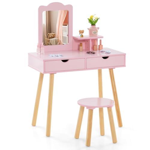 Set Toeletta per Bambini 2 in 1 con Sgabello e Specchio Staccabile - COSTWAY