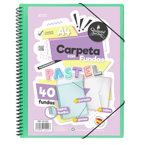 Starplast Cartella Buste Spirale Flessibile - 40 buste trasparenti, A4, chiusura elastica, copertina in polipropilene, copertina personalizzabile, per uso scolastico e ufficio - colore Verde Pastello