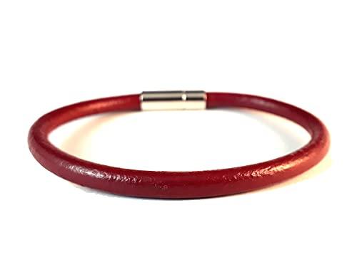 Bracciale in Cuoio Tondo Rosso Bordeaux con Chiusura Bayonne in Acciaio
