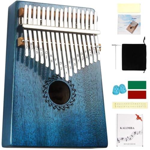 Kalimba a 17 Tasti Blu - Pianoforte a Pollice in Legno Massello per Principianti e Professionisti