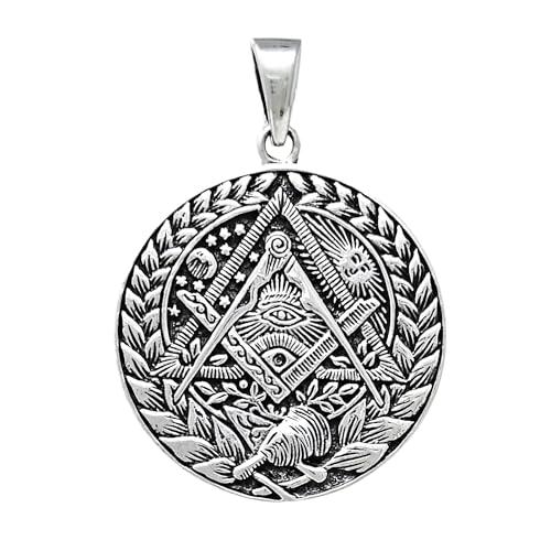 TreasureBay Ciondolo Occhio di Horus in Argento 925 con Simboli Massonici