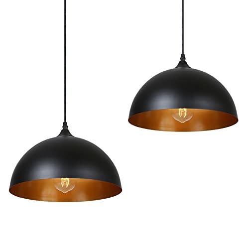 Set di 2 Lampadari a Sospensione E27 Nero e Oro Vintage