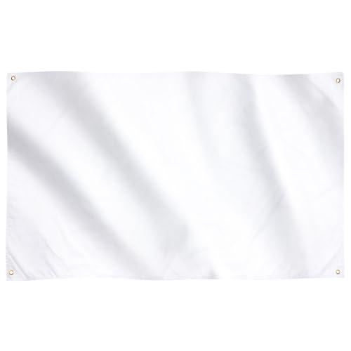 Runesol Bandiera bianca, 91x152cm, 3ft x 5ft, Bandiera sfondo bianco, Bandiera bianca vuota, 4 occhielli, occhiello in ogni angolo, Bandiere a colori, Bandiere premium, interno, esterno