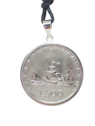 Ciondolo in Argento 925 con 500 Lire d'Argento Caravelle - Pendente Artigianale con Girocollo