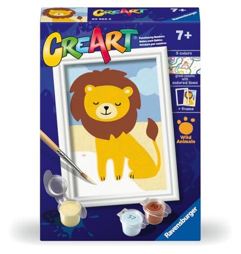 Ravensburger - CreArt Serie F: Leone Giocoso, Dipingere con i Numeri, Kit Pittura Bambini, Cornice Inclusa, Gioco Educativo e Creativo, Idea Regalo Bambini 7+ Anni, 12x8,50cm