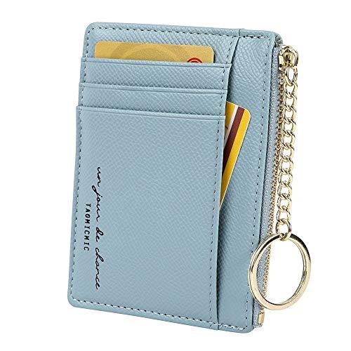 Porta Carte Minimalista Sottile da Donna per 8 Carte Portamonete Portachiavi Tasca Frontale Portafoglio,blu cielo
