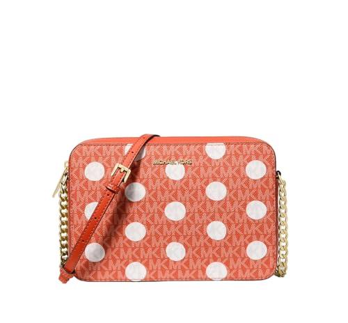 Michael Kors Jet Set Large Polka Dot Signature Logo Crossbody Red Clay