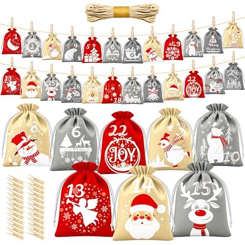BoriYa Calendario Avvento Fai da Te in Velluto - 24 Sacchetti Vuoti da Riempire per un Natale Indimenticabile
