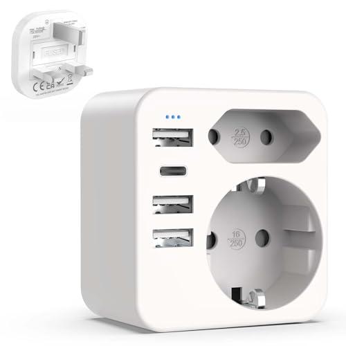 Adattatore Universale da Viaggio Hoppac 6 in 1 con USB e USB-C per UK, Irlanda, Malta