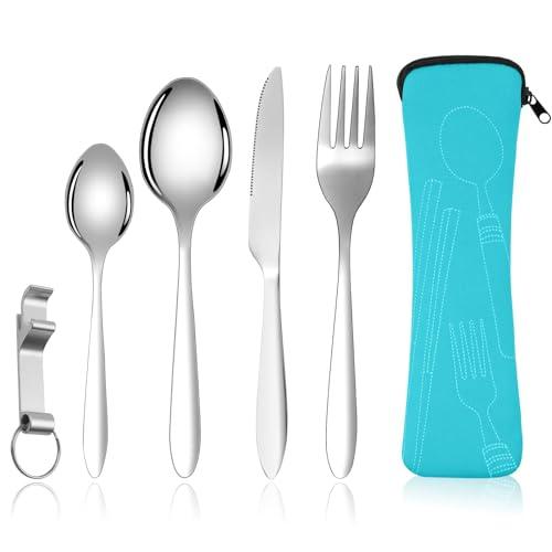 Vicloon Set di Posate Portatile con Custodia e Apribottiglie - Acciaio Inox Cielo Blu