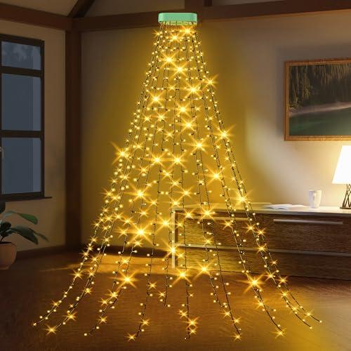 Luci Albero di Natale GYLEFY 2M*16 Rami 400 LED Esterno Impermeabile Stringa ad Anelli Decorazioni Natalizie - Bianco Caldo
