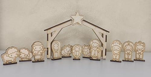 Presepe Stilizzato in Legno da Montare e Colorare - Gioco Creativo per Bambini