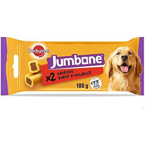 PEDIGREE JUMBONE - Ossa da masticare per cani medi, 10-25 kg, confezione da 12 bustine da 2 ossa – Dolcetti ripieni sapori manzo e pollame, ricompensa ideale per occupare, educare, fare piacere al suo