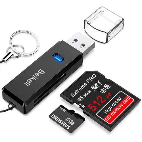 Beikell Lettore di Schede SD, Alta Velocità Lettore Micro SD Adattatore USB 3.0, Lettore SD Card di Memoria con Portachiavi - Supporta TF/SDHC/SDXC/MS/MSXC/MMC - Compatibile con Windows, OS