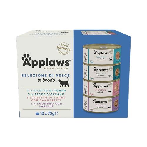 Applaws 100% Naturale Cibo Umido per Gatti Adulti Selezione Mista di Pesce in Brodo - 12 x 70g Lattine