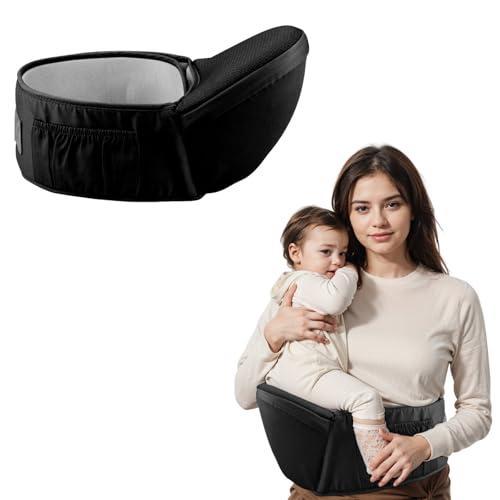 Marsupio Ergonomico Hipseat Nero con Tasche per Neonati 0-36 Mesi