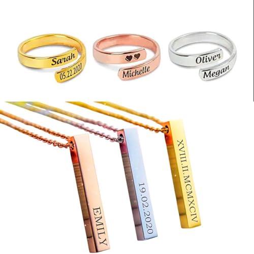 Set Gioielli Personalizzabili – Collana con Nome/Data + Anello Inciso