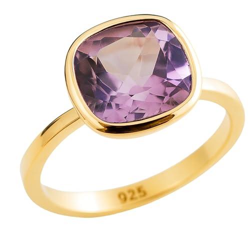 Anello in Argento Sterling Placcato Oro con Ametista Taglio Cuscino