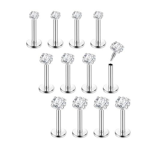 Chriscoco Piercing Orecchio Acciaio Chirurgico 16G - Set da 12 Pezzi