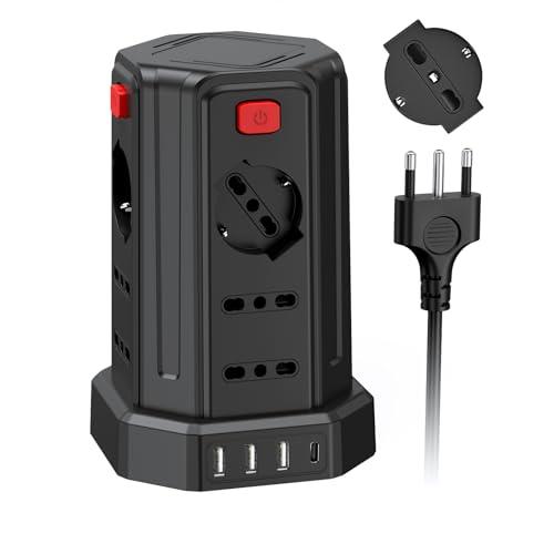 Sameriver Ciabatta Elettrica Multipresa 3M con 12 Prese Universali e 4 USB