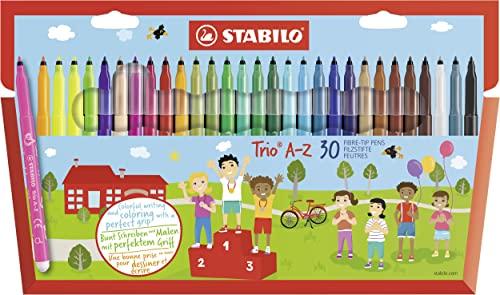 STABILO Trio A-Z - Pennarelli a Punta Fine - Astuccio da 30 Colori Assortiti