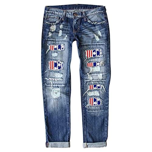 Jeans a Zampa Donna Bonprix - Denim Blu Lavato, Effetto Distressed