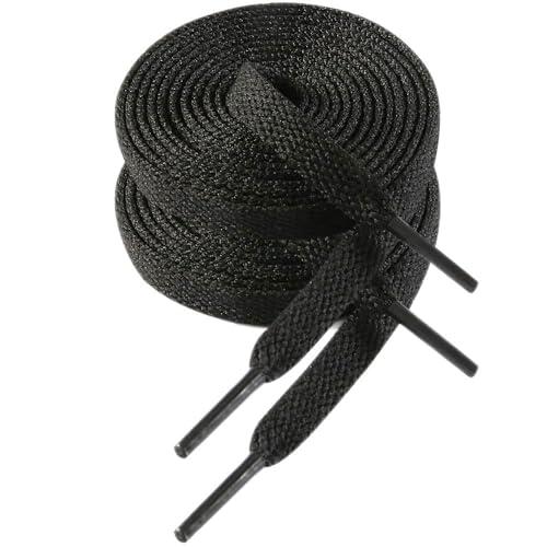 VSUDO 130 cm Lacci per Scarpe Nero Piatti da Ginnastica, Lacci Sneakers Nero Larghi 8mm, Black Shoelace, Stringhe Scarpe da Ginnastica, Lacci per Scarpe Sportive di Ricambio (2 Paia-Nero-130cm)