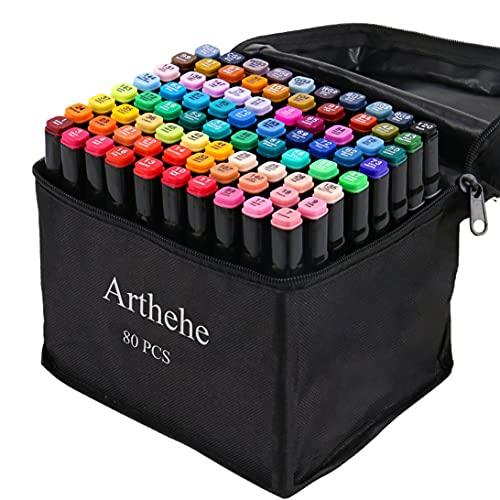 ARTHEHE 80 Colori Pennarelli Punta Marcatore Artistici Pennello Marker ad Penna Professionale per Adulti e Bambini Schizzi, Colorare, Manga