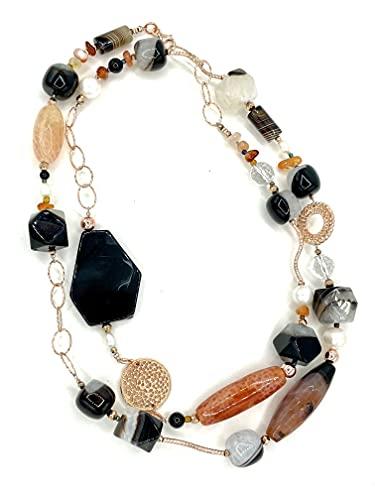 Collana lunga in Pietre dure e argento rosa 