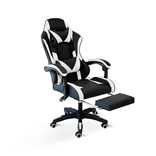 Cribel Poltrona da Gaming Racing Omega con poggia piedi, in similpelle, Nero/Rosso