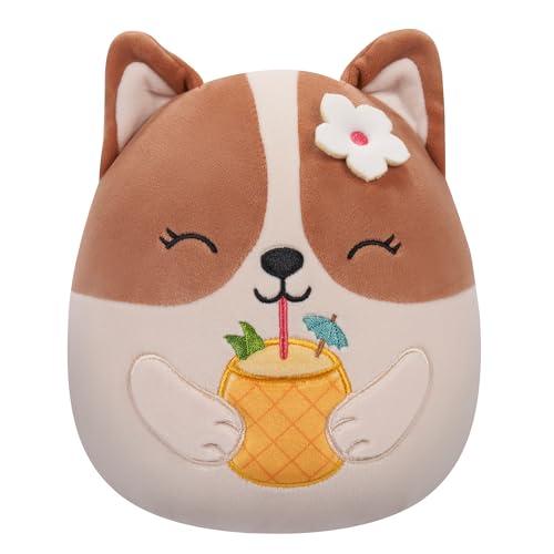 Squishmallows Regina dei Corgi con bevanda all'ananas - 19 cm