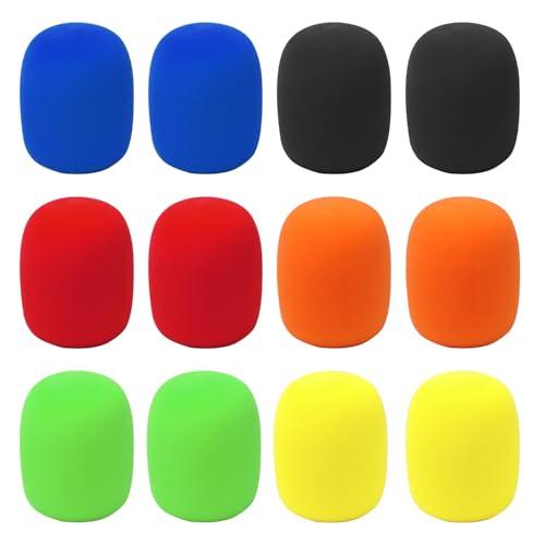SYEYCW 12 Pezzi Copri Microfono in Spugna, Colorati Antivento Spugna Microfono, Universale Riutilizzabile Spugna Microfono, per Discorsi di Partito e Coro, KTV, Conferenze, Spettacoli, 6 Colori