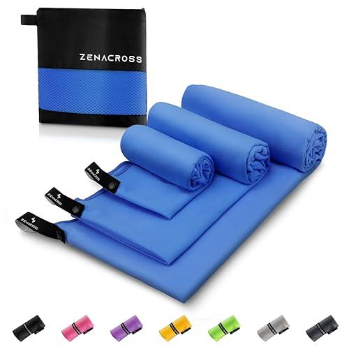 Zenacross Asciugamano Palestra (Set di 3) in Microfibra Blu con Borsa
