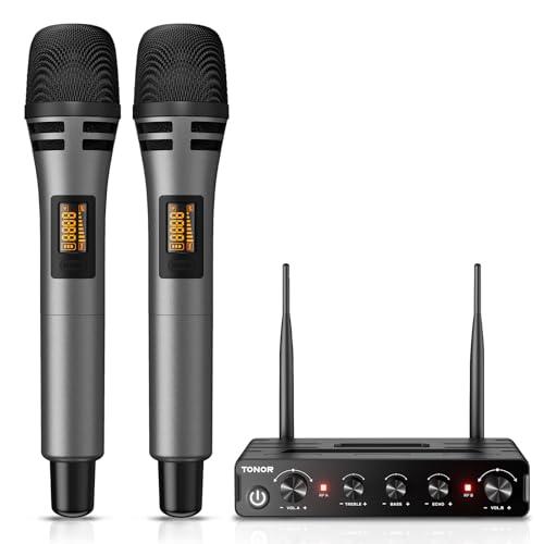 TONOR Microfono Senza Fili TW350 - Set Microfoni Wireless UHF per Karaoke, Feste, Chiese, DJ, Matrimoni e Discorsi (Grigio)