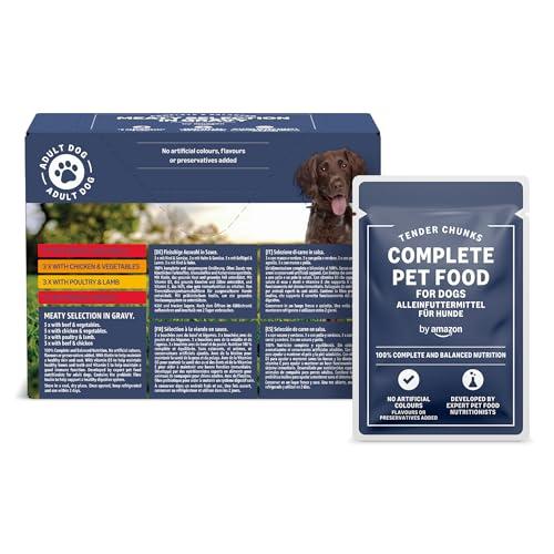 by Amazon Alimento completo per cani adulti, Selezione di carne in salsa, 1.2 kg (12 Confezione da 100g)