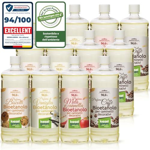 KieselGreen Bioetanolo 12 x 1 litro con Fragranza per Caminetto a Etanolo