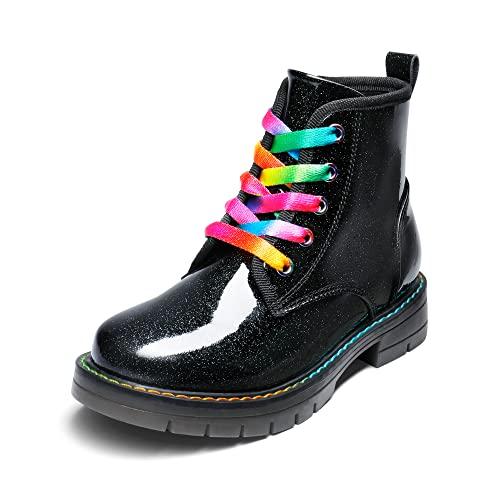 DREAM PAIRS KIDS Stivaletti Stringati per Bambina Moda Stivali con Zip Bambina Stivaletti per Feste e Uso Quotidiano,Size 35,Nero/Pu,SDBO2220K
