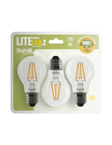 Beghelli Lampadina con Filamento LED 7W E27 4000K - Confezione da 3