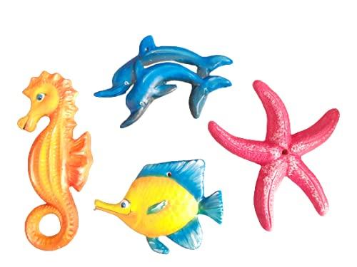 Pesci Decorativi da Appendere al Muro in Ceramica - Dipinti a mano -Decorazioni Marine - Set da Quattro Pezzi - Le ceramiche del Re