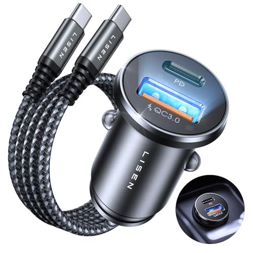 LISEN Caricabatterie Auto Con 60W Cavo USB C, Accendisigari USB C 54W PD&QC3.0 Caricatore Auto Presa Accendisigari 12v, Carica Batteria per auto, Accessori Auto per iPhone 16/Samsung/HUAWEI