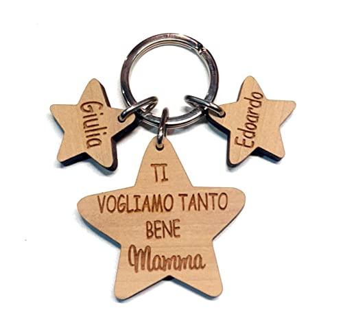 Stelline Portachiavi Personalizzato in Legno Festa del Papà - Festa della Mamma - TI VOGLIO BENE - Personalizzalo con il nome dei tuoi figli! - Idee Regalo in Legno Personalizzato