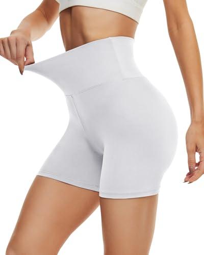 DDOBB Pantaloncini Donna Sportivi Anti Sfregamento Pantaloncini Yoga Boxer Ciclismo Pantaloni Corti Donna Leggings Sportivi Donna Shorts Vita Alta Hotpants, (Bianco, S-M)