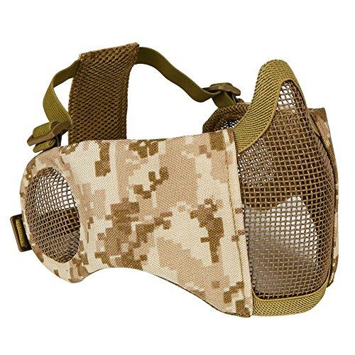 OAREA Maschera Tattica Softair Mezza Faccia Rete Acciaio Protezione Orecchie