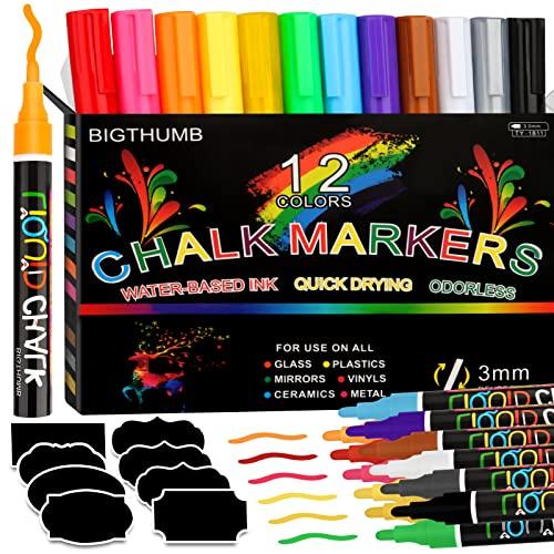 talifoca Gesso Liquido - 12 colori pennarelli cancellabili, 6 mm Punta reversibile pennarelli lavagnagesso per lavagna, vetro, insegne, finestre